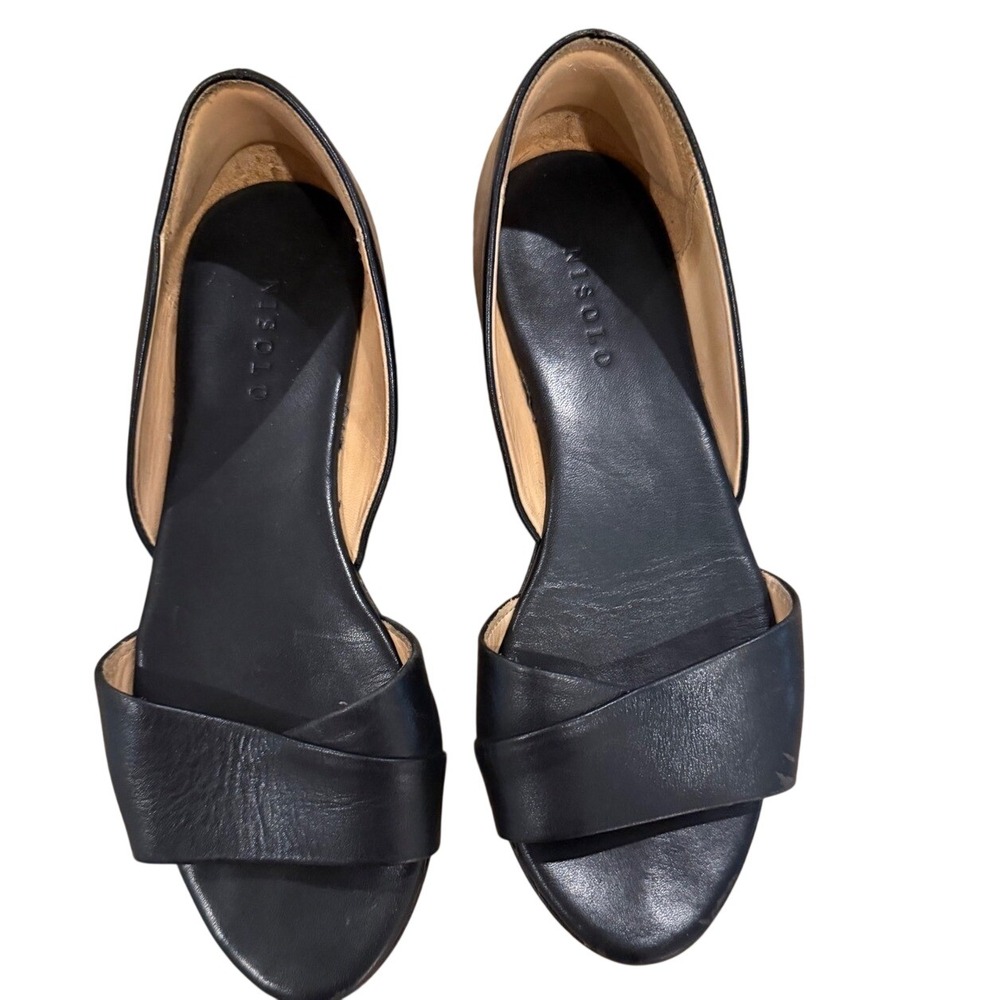 Nisolo Black Leather Peep Toe Flats Women's 6.5